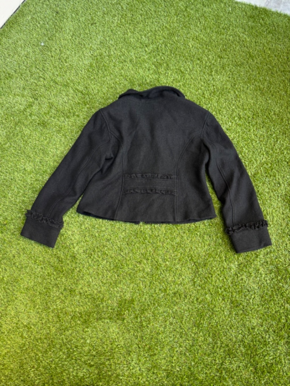 Kensie Black Ruffle Zip Jacket Women's Small Cropped Size L Tag - Picture 7 of 7